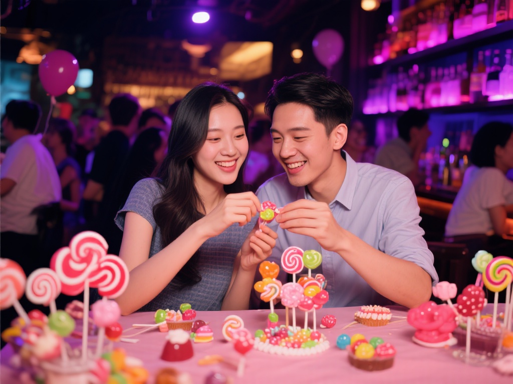 比如在上海的一家酒吧举办的糖果派对中，一对年轻男女