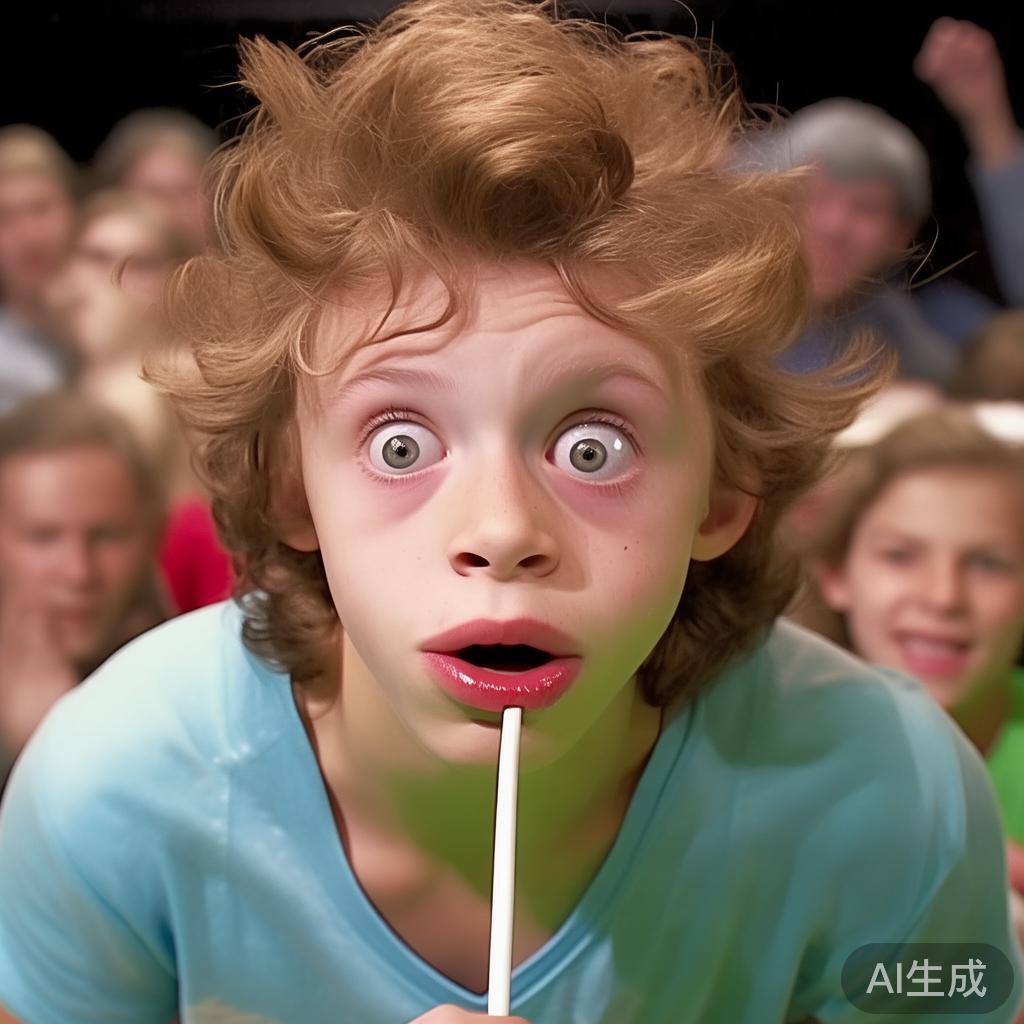 以一道经典的糖果比赛为例，参与者需要用嘴叼住糖果，